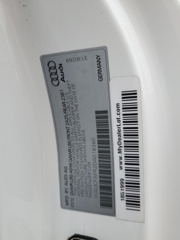2013 Audi A5 Premium VIN: WAUCFAFR2DA018360 Lot: 53254795