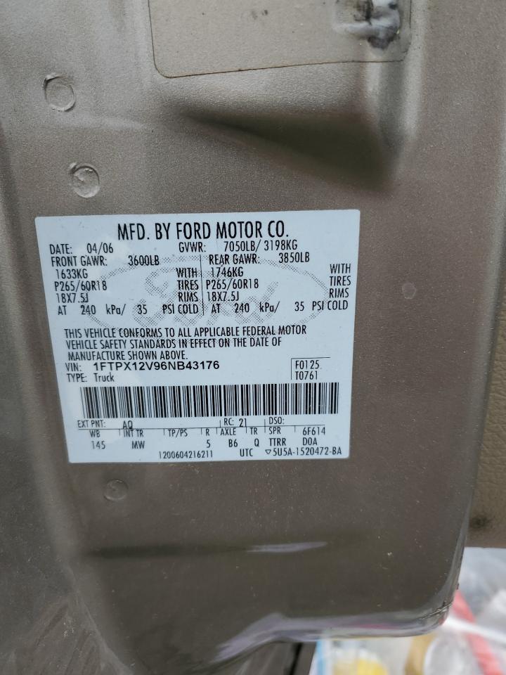 2006 Ford F150 VIN: 1FTPX12V96NB43176 Lot: 52777775