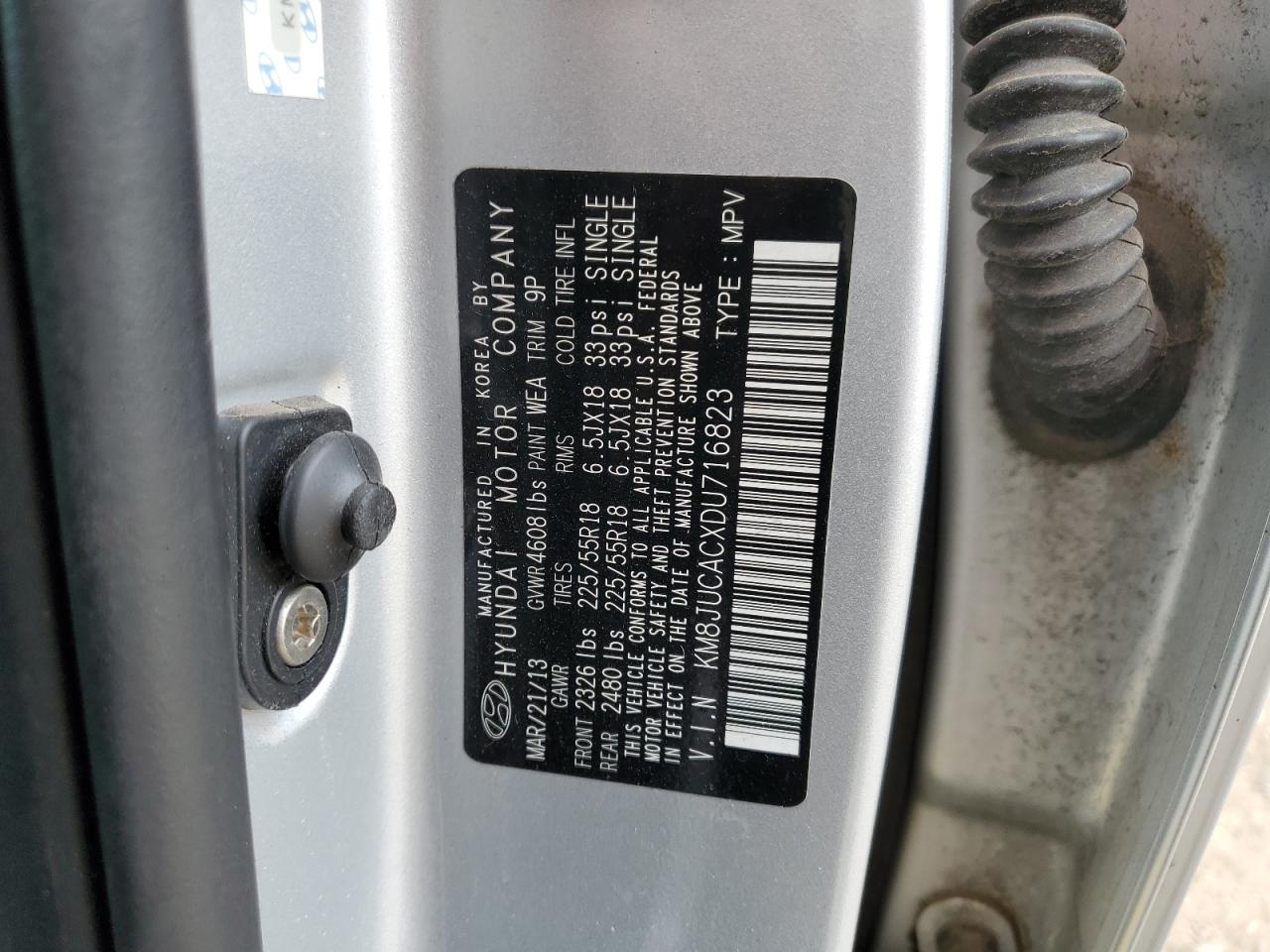 2013 Hyundai Tucson Gls VIN: KM8JUCACXDU716823 Lot: 53353485