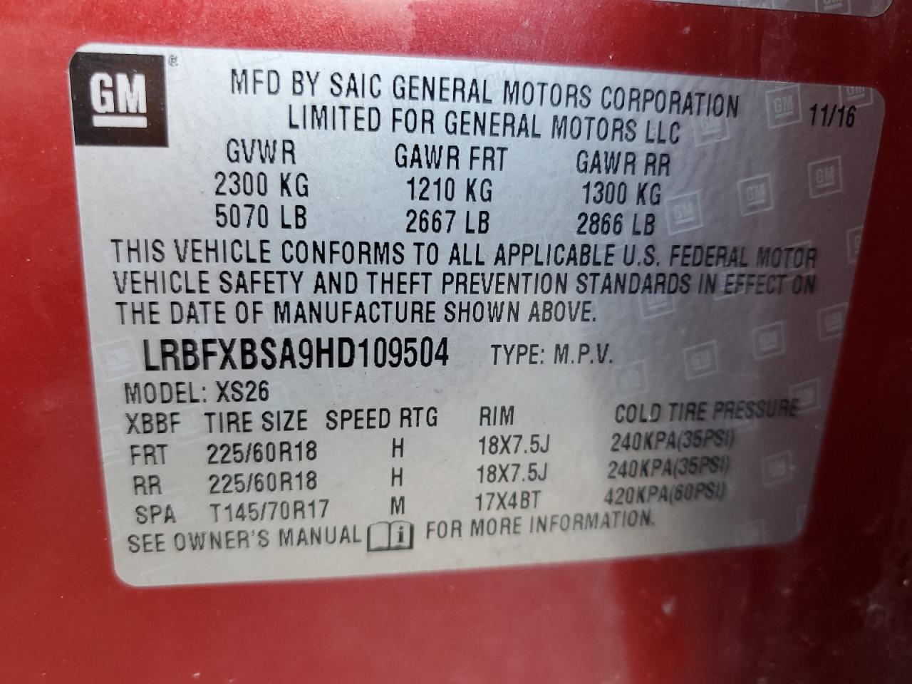 2017 Buick Envision Essence VIN: LRBFXBSA9HD109504 Lot: 52341245