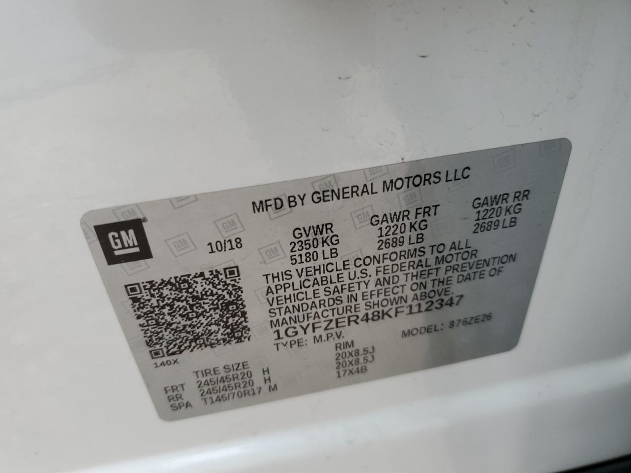 2019 Cadillac Xt4 Sport VIN: 1GYFZER48KF112347 Lot: 51124995