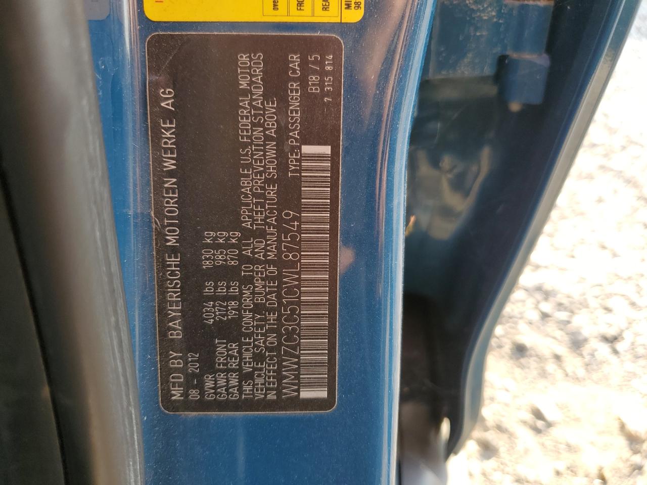 2012 Mini Cooper Cou VIN: WMWZCEC51CWL87549 Lot: 51371175