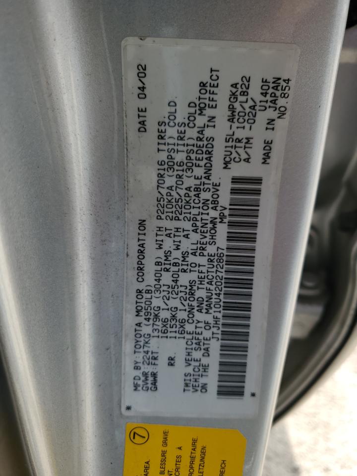 2002 Lexus Rx 300 VIN: JTJHF10U420272867 Lot: 54495455