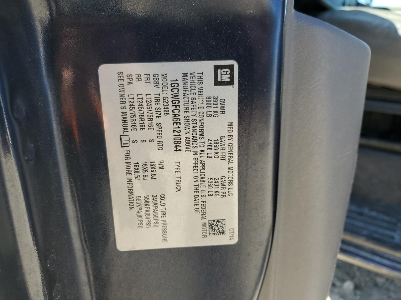 2014 Chevrolet Express G2500 VIN: 1GCWGFCA6E1210844 Lot: 53602655