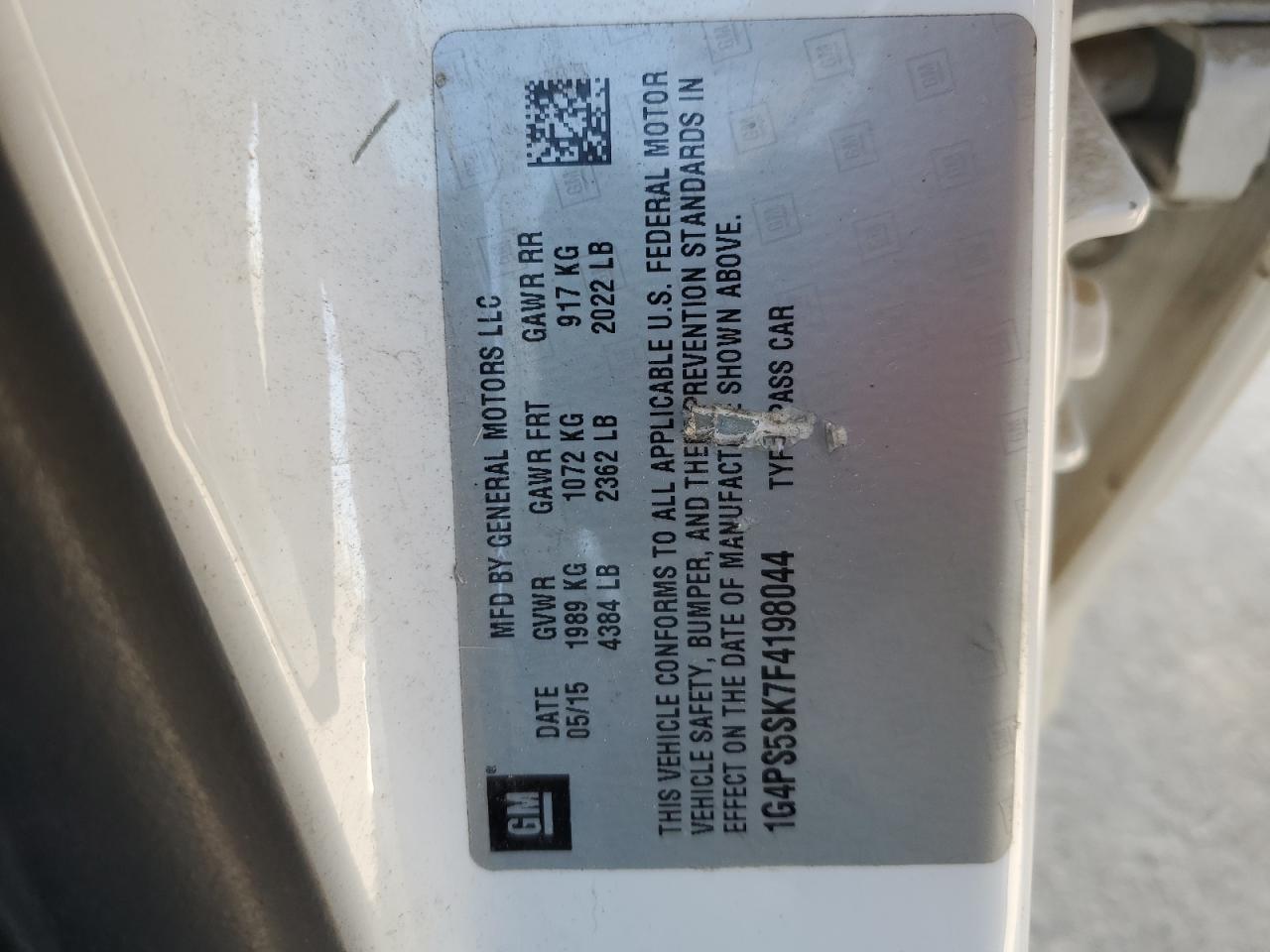 2015 Buick Verano VIN: 1G4PS5SK7F4198044 Lot: 51812155