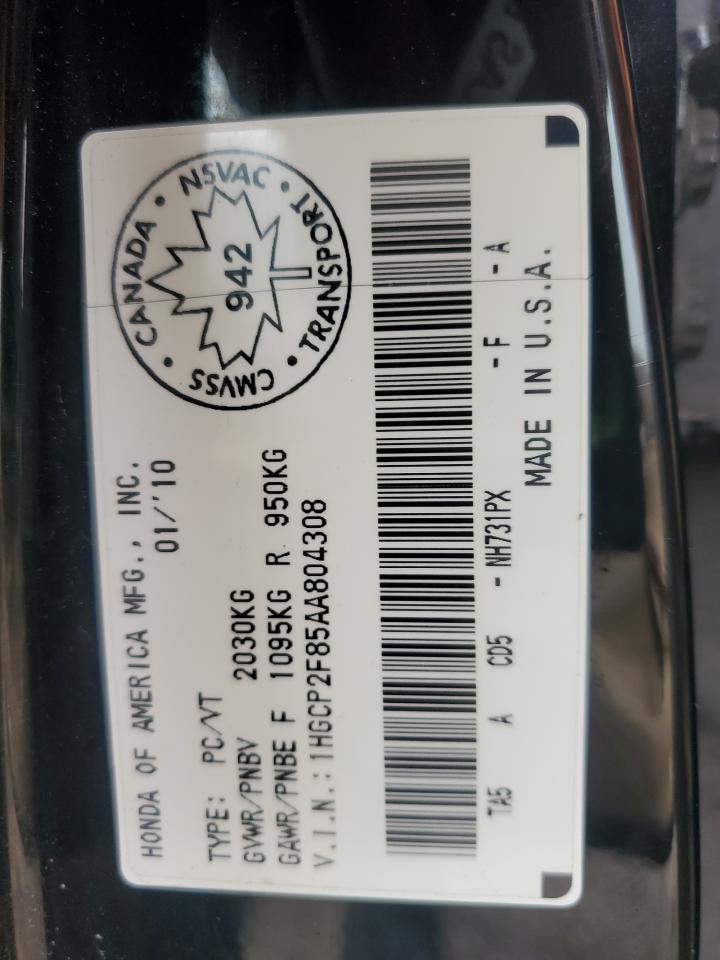 2010 Honda Accord Exl VIN: 1HGCP2F85AA804308 Lot: 52703735