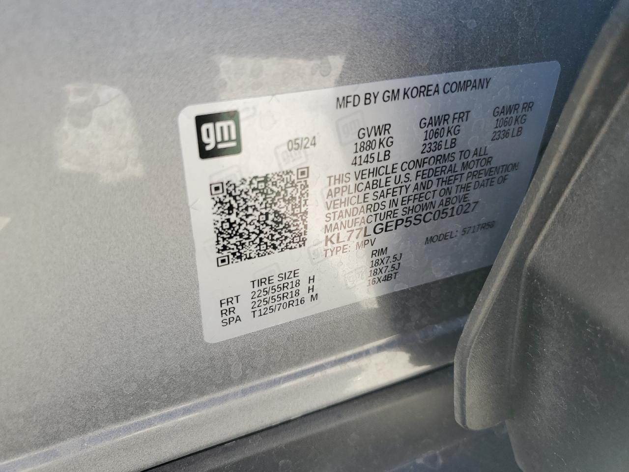 2025 Chevrolet Trax 1Rs VIN: KL77LGEP5SC051027 Lot: 53455915