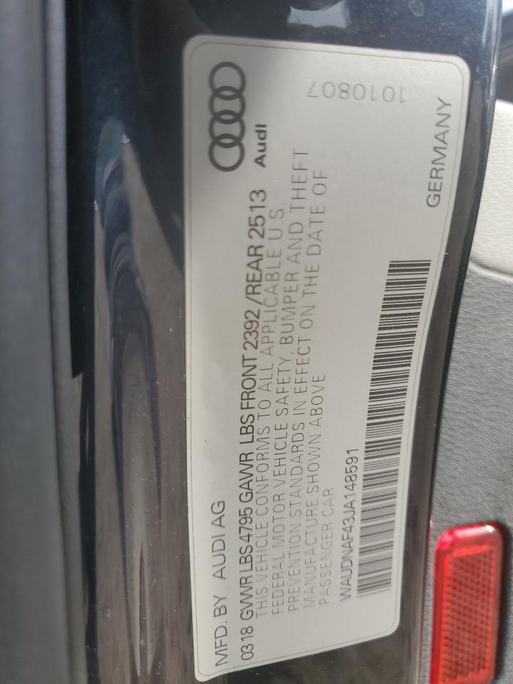 2018 Audi A4 Premium VIN: WAUDNAF43JA148591 Lot: 53117025