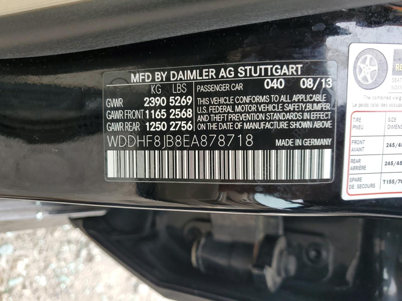 2014 Mercedes-Benz E 350 4Matic VIN: WDDHF8JB8EA878718 Lot: 54512135