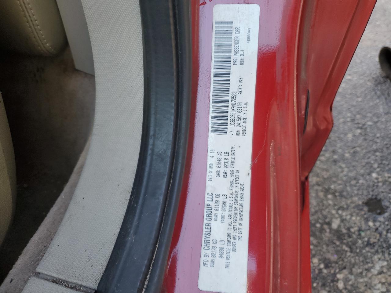 2010 Chrysler Sebring Touring VIN: 1C3BC5EDXAN172523 Lot: 51661625