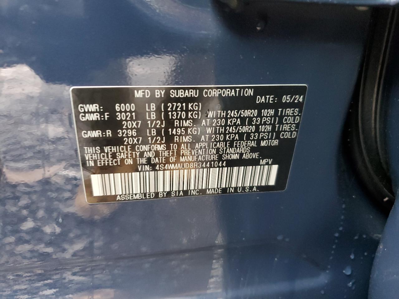 2024 Subaru Ascent Limited VIN: 4S4WMAUD8R3441044 Lot: 52029325