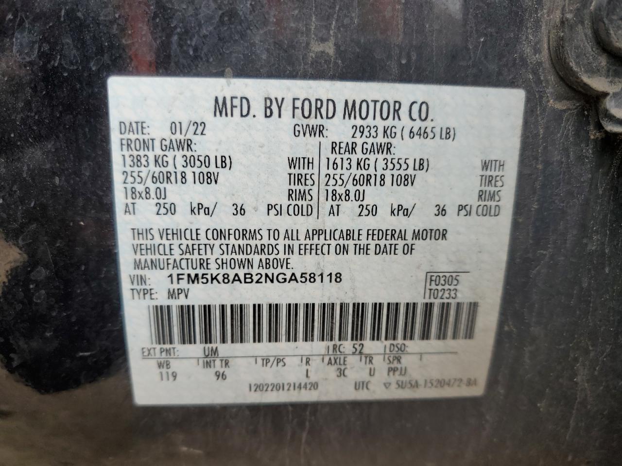 2022 Ford Explorer Police Interceptor VIN: 1FM5K8AB2NGA58118 Lot: 54846645