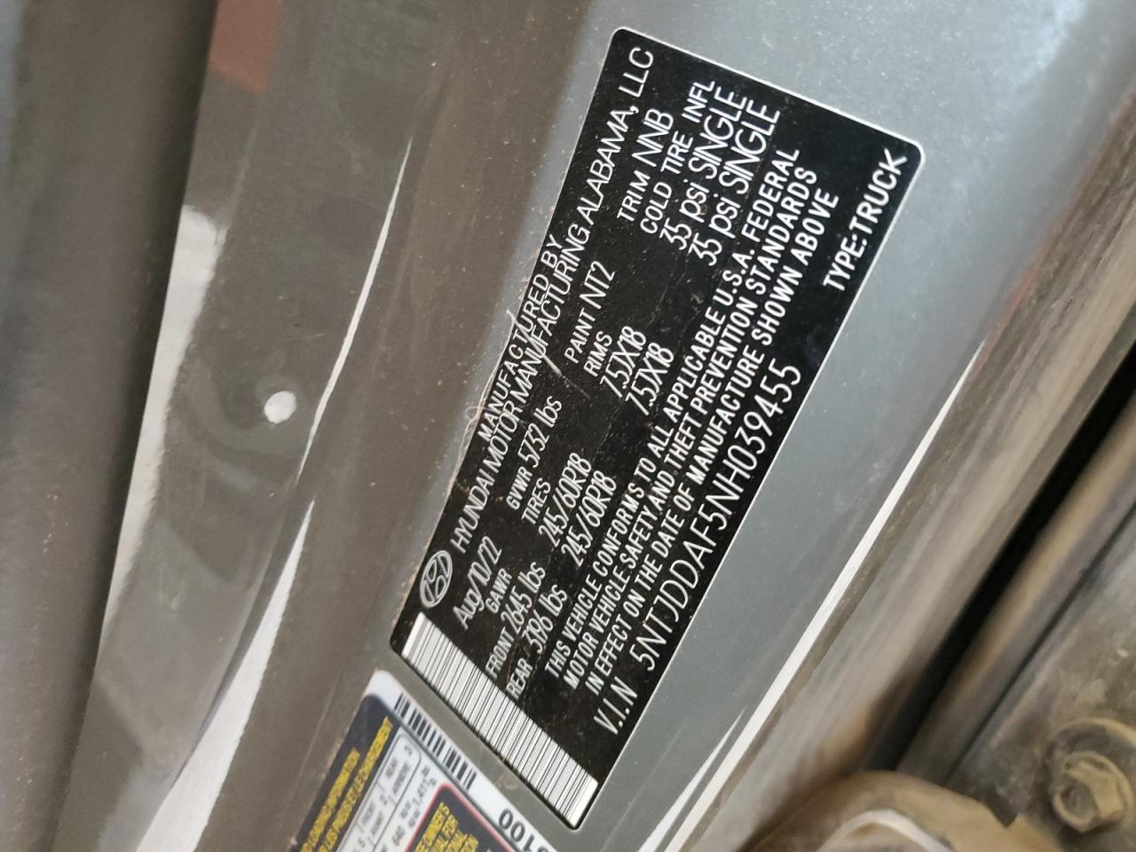 2022 Hyundai Santa Cruz Sel Premium VIN: 5NTJDDAF5NH039455 Lot: 53146245