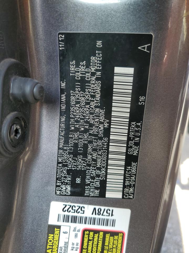 2013 Toyota Sienna Le VIN: 5TDKK3DC6DS314456 Lot: 53459825