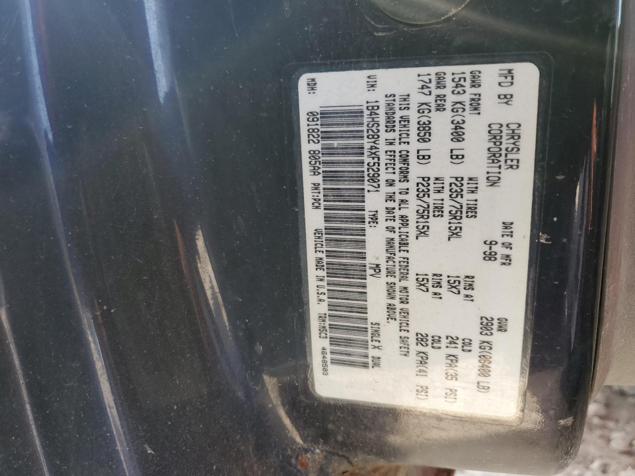 1999 Dodge Durango VIN: 1B4HS28Y4XF529071 Lot: 52450525
