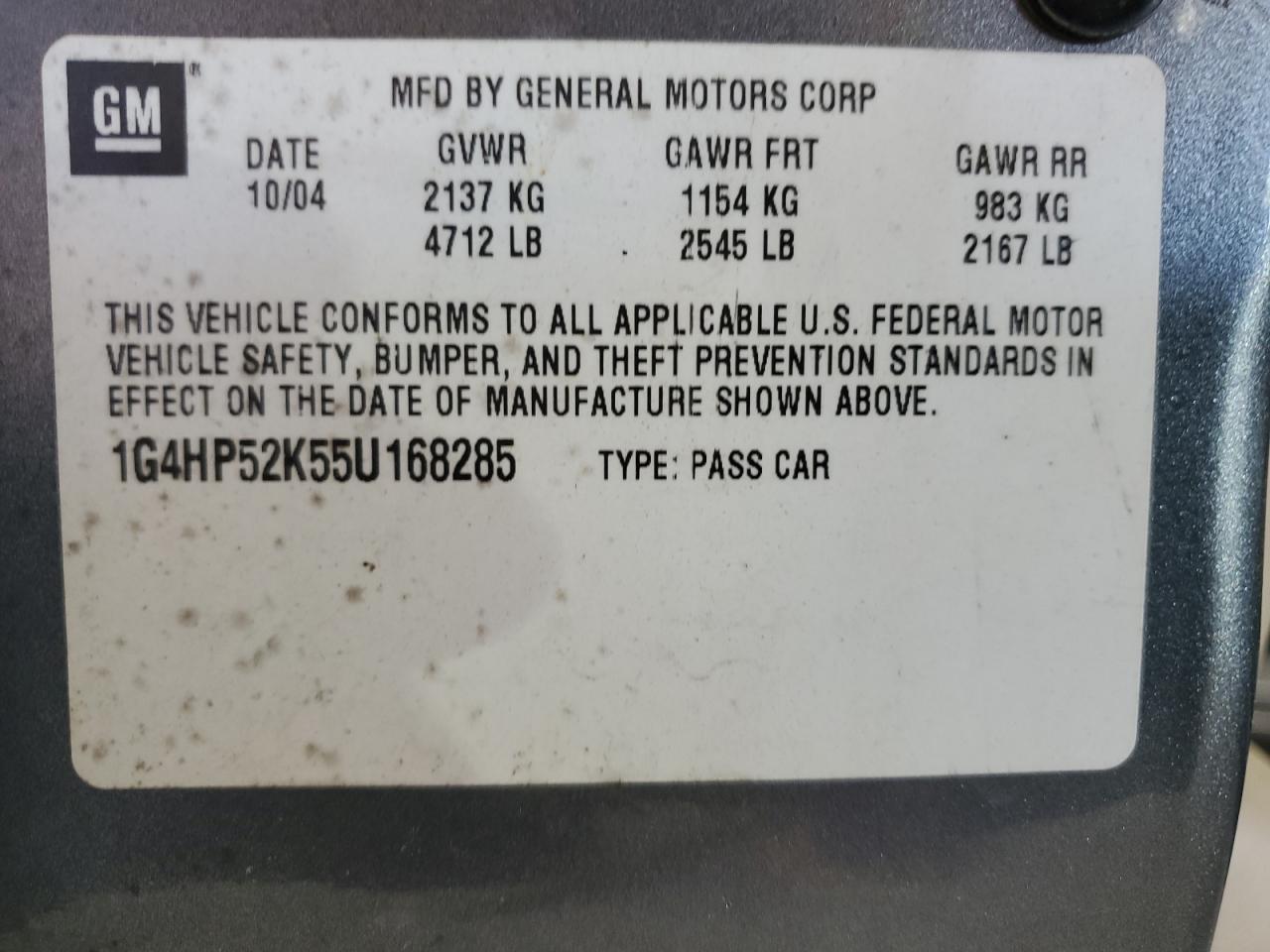 2005 Buick Lesabre Custom VIN: 1G4HP52K55U168285 Lot: 54355105