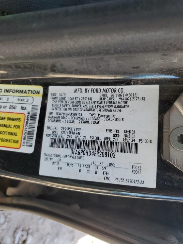 2014 Ford Fusion Se VIN: 3FA6P0HD4ER208103 Lot: 53063095