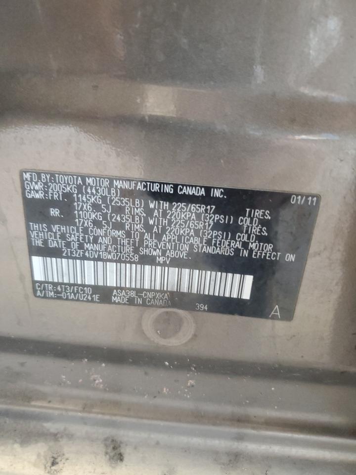 2011 Toyota Rav4 VIN: 2T3ZF4DV1BW070558 Lot: 55257975