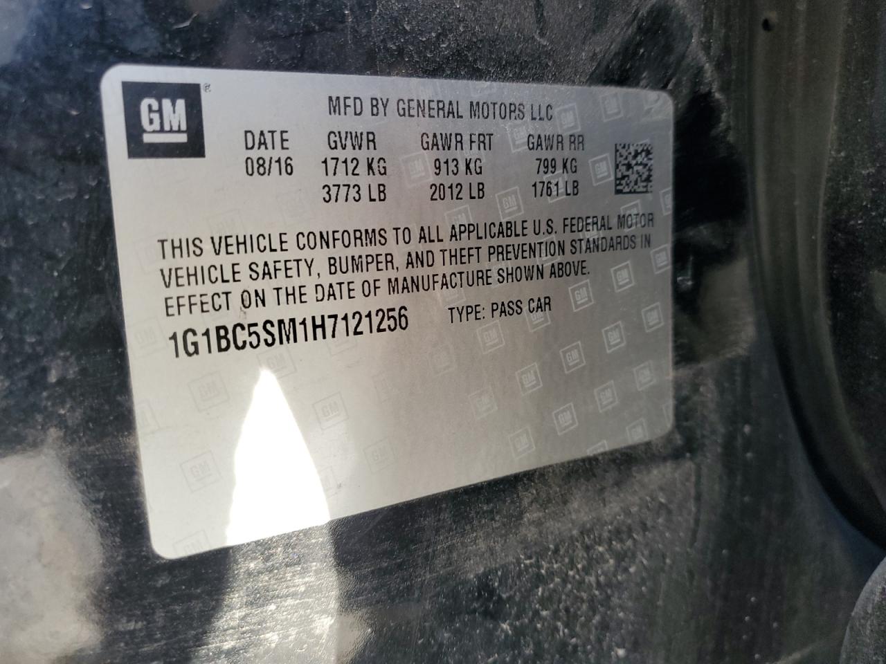 2017 Chevrolet Cruze Ls VIN: 1G1BC5SM1H7121256 Lot: 51677225
