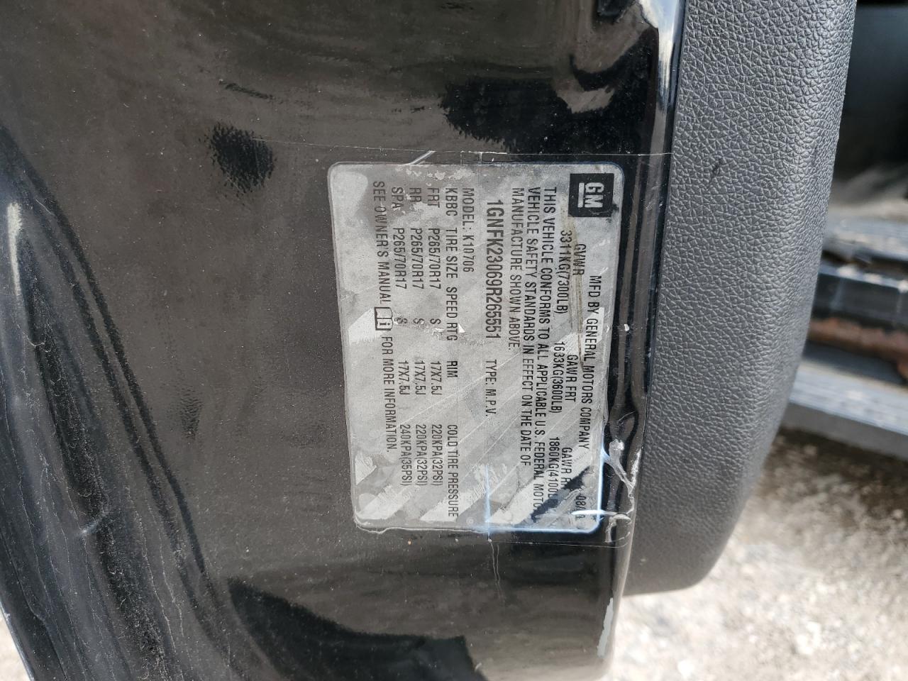 2009 Chevrolet Tahoe K1500 Lt VIN: 1GNFK23069R265551 Lot: 53975855