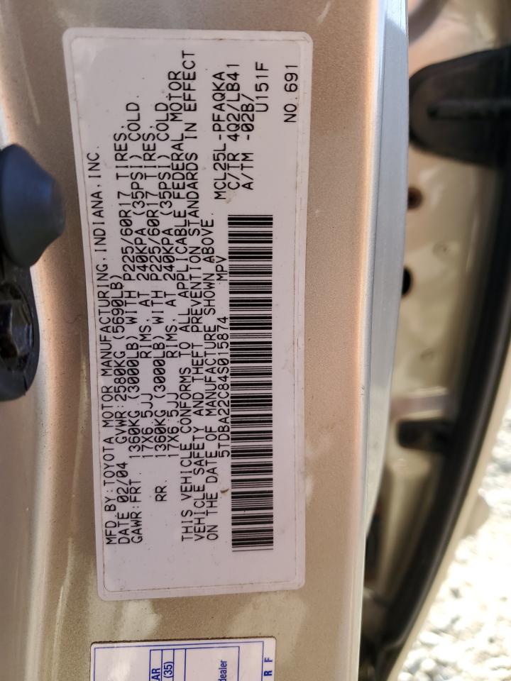 2004 Toyota Sienna Xle VIN: 5TDBA22C84S015874 Lot: 52234125