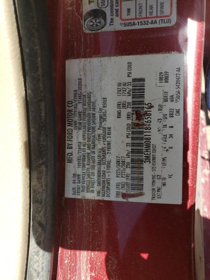 2008 Mercury Milan Premier VIN: 3MEHM08118R658165 Lot: 52328495