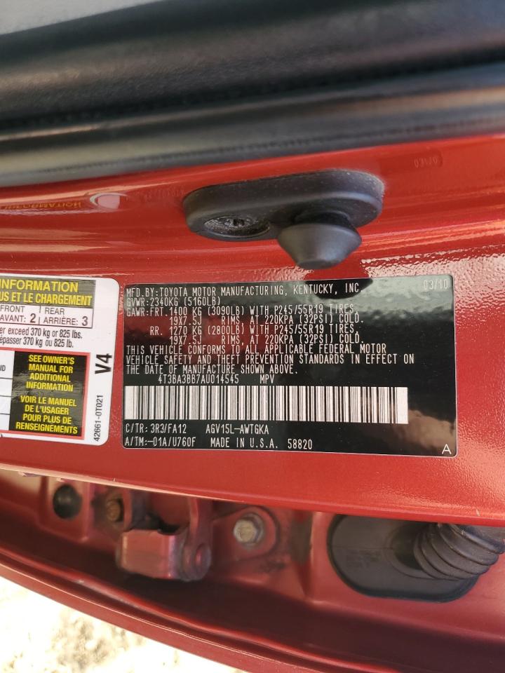 2010 Toyota Venza VIN: 4T3BA3BB7AU014545 Lot: 53778375