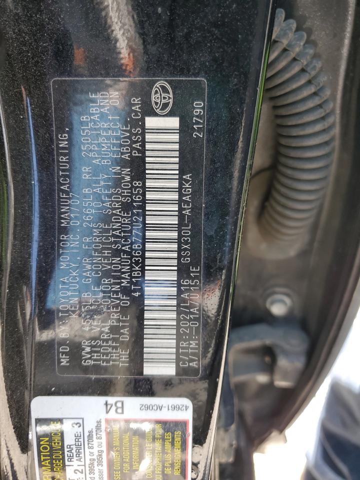 2007 Toyota Avalon Xl VIN: 4T1BK36B77U211658 Lot: 53093475