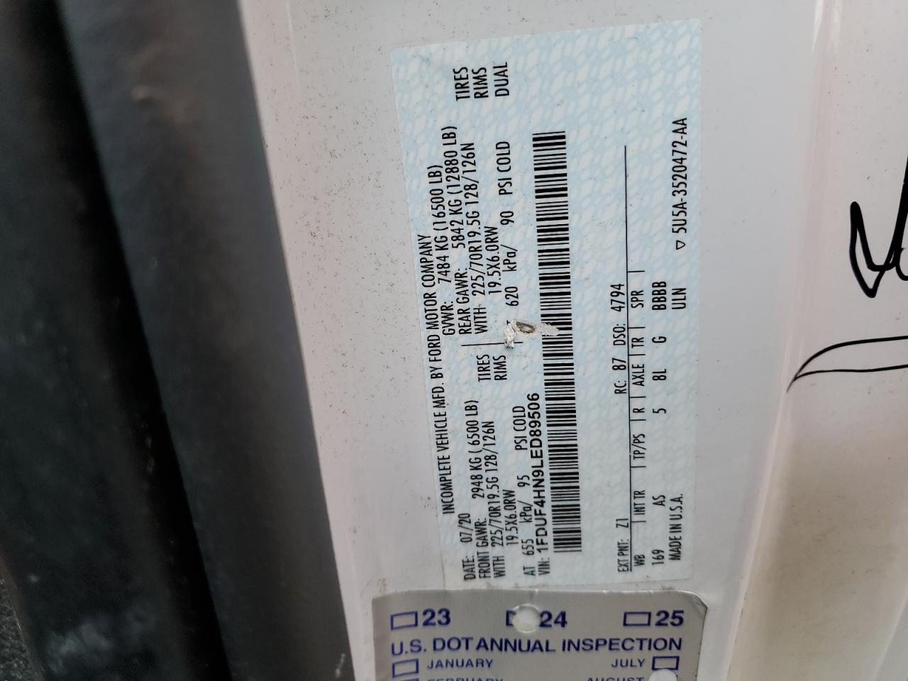 2020 Ford F450 Super Duty VIN: 1FDUF4HN9LED89506 Lot: 54353155