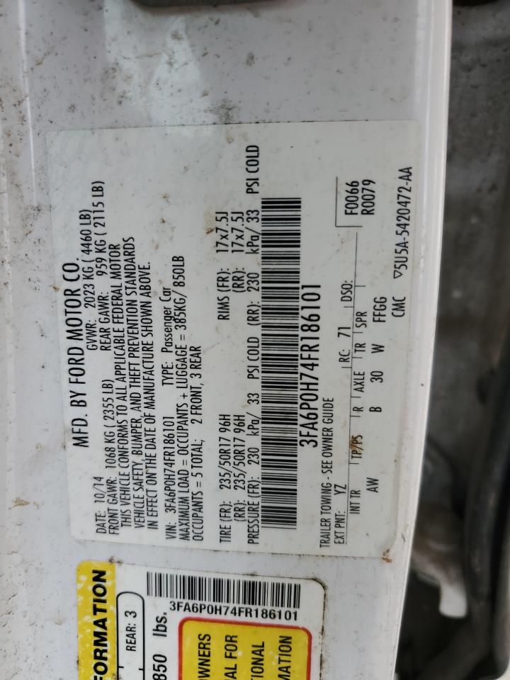 2015 Ford Fusion Se VIN: 3FA6P0H74FR186101 Lot: 54743955