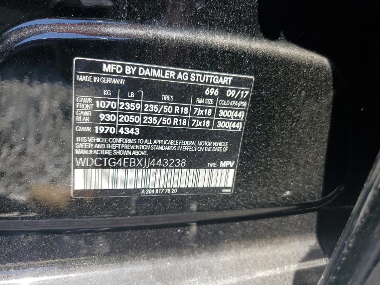 2018 Mercedes-Benz Gla 250 VIN: WDCTG4EBXJJ443238 Lot: 54203185