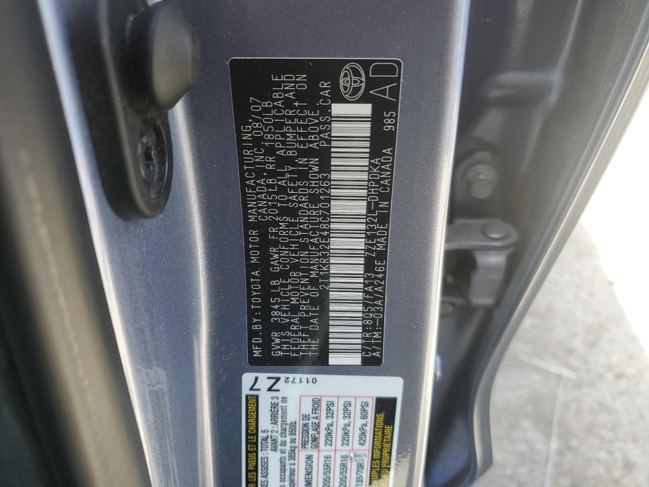 2008 Toyota Corolla Matrix Xr VIN: 2T1KR32E48C701263 Lot: 53280835