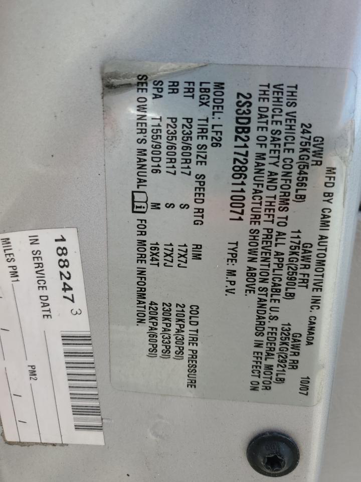 2008 Suzuki Xl7 VIN: 2S3DB217286110071 Lot: 53608905