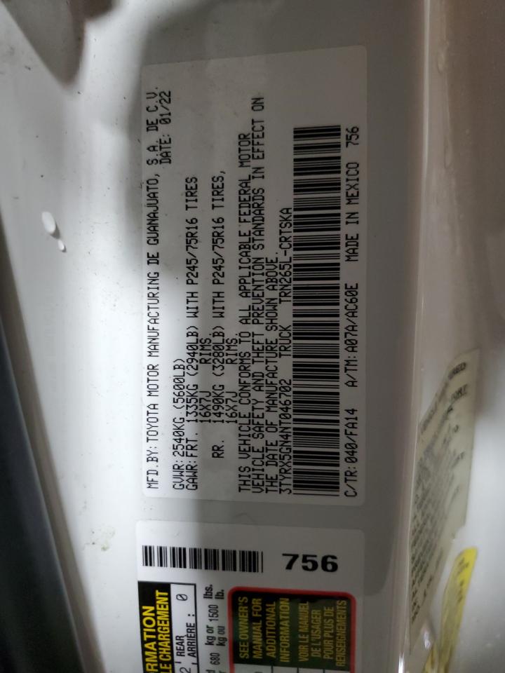 2022 Toyota Tacoma Access Cab VIN: 3TYRX5GN4NT046702 Lot: 54591465