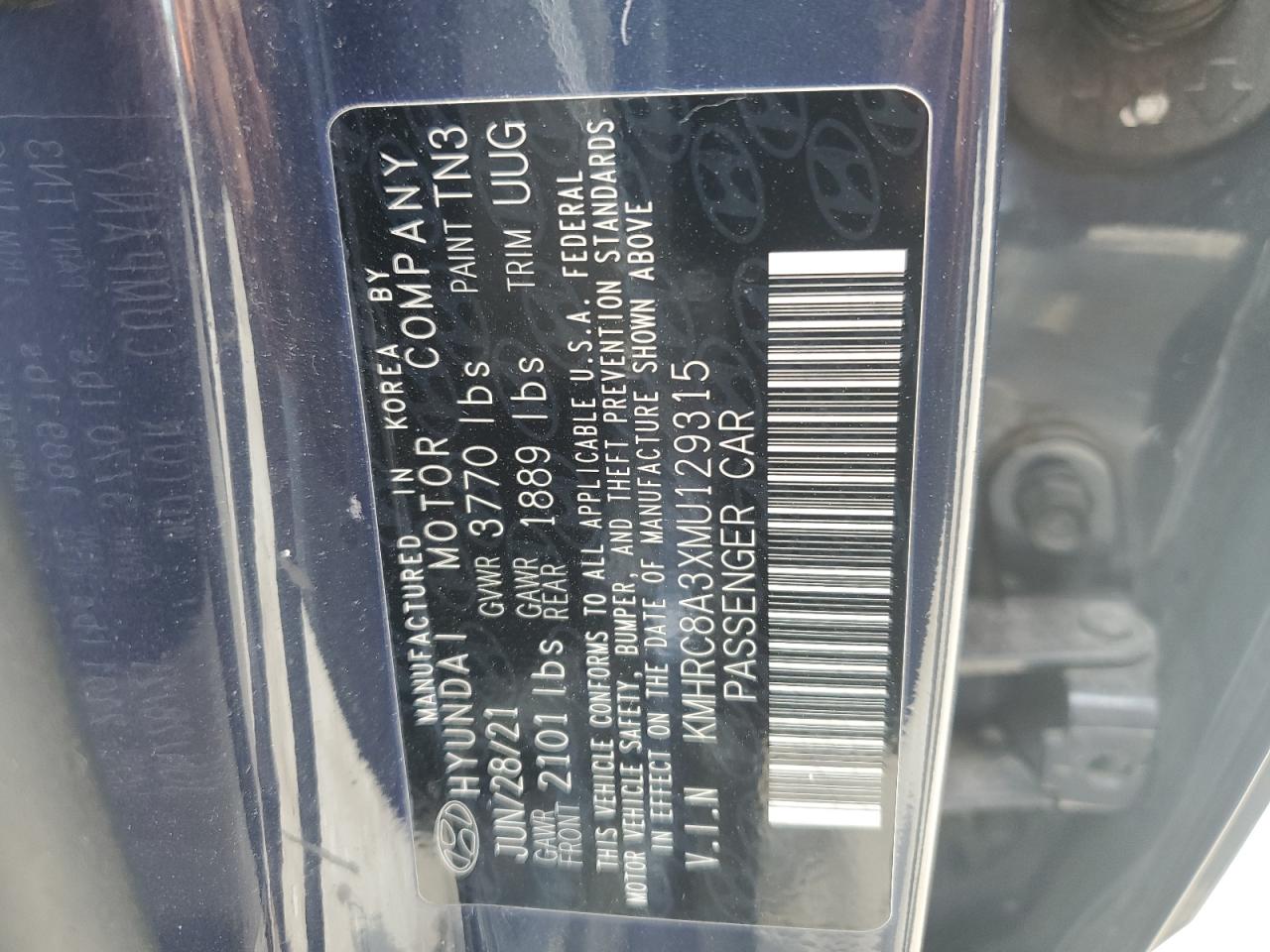 2021 Hyundai Venue Sel VIN: KMHRC8A3XMU129315 Lot: 54176415
