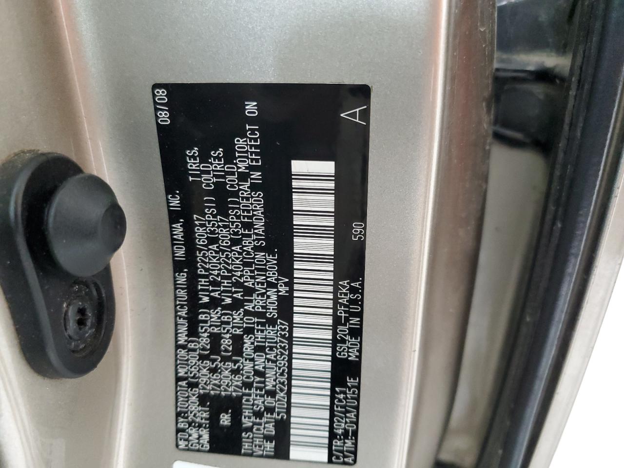 2009 Toyota Sienna Ce VIN: 5TDZK23C59S237337 Lot: 54531695