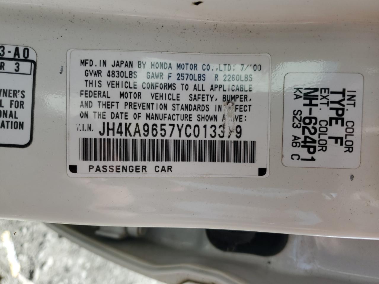 2000 Acura 3.5Rl VIN: JH4KA9657YC013379 Lot: 51279855
