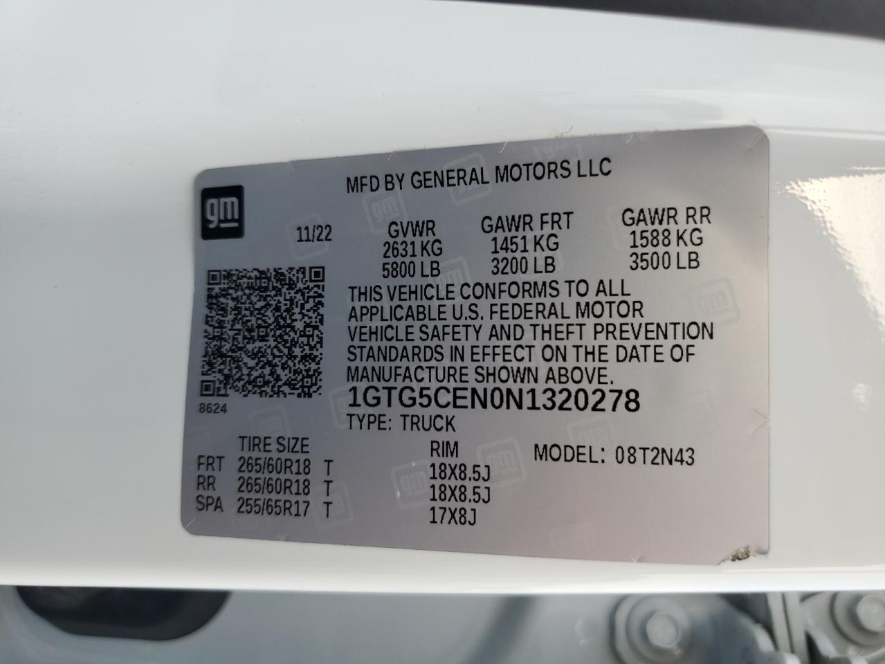 2022 GMC Canyon Elevation VIN: 1GTG5CEN0N1320278 Lot: 54784805