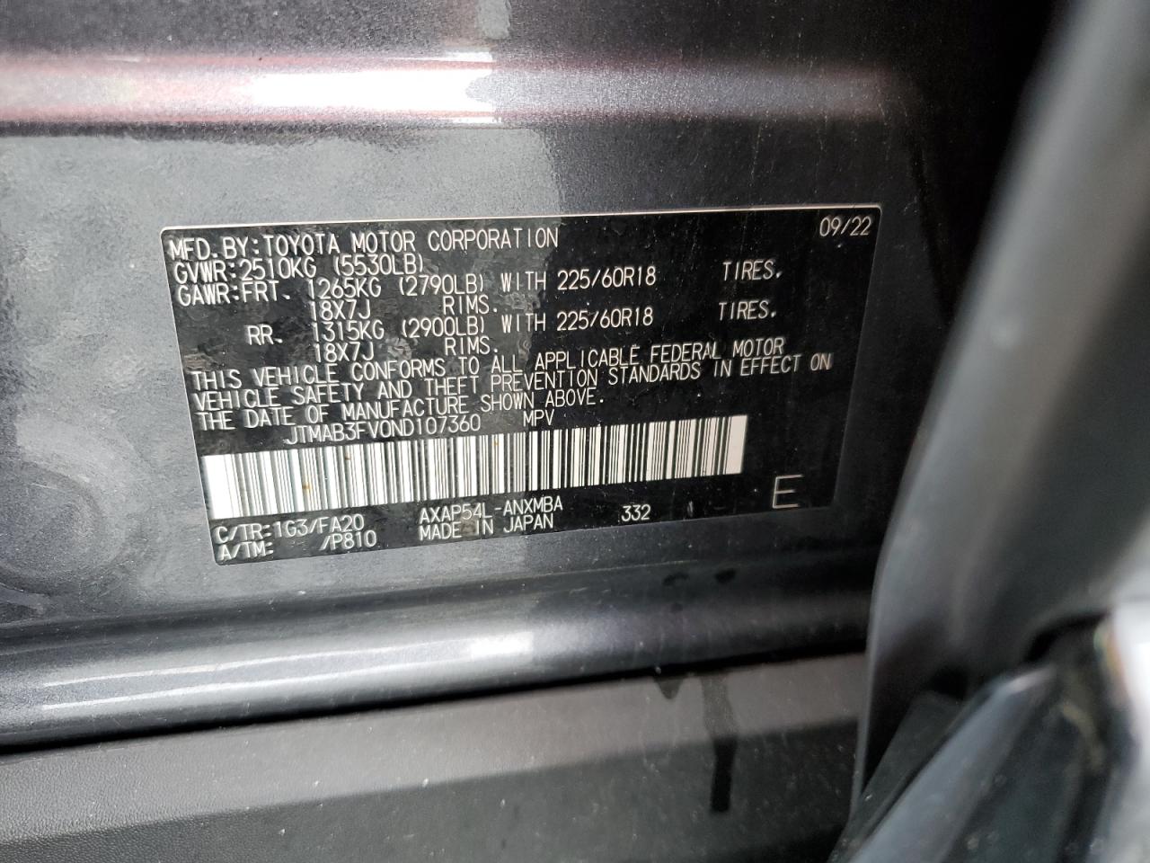 2022 Toyota Rav4 Prime Se VIN: JTMAB3FV0ND107360 Lot: 51912865