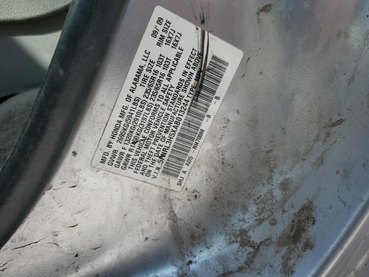 2010 Honda Odyssey Ex VIN: 5FNRL3H5XAB013244 Lot: 52809785