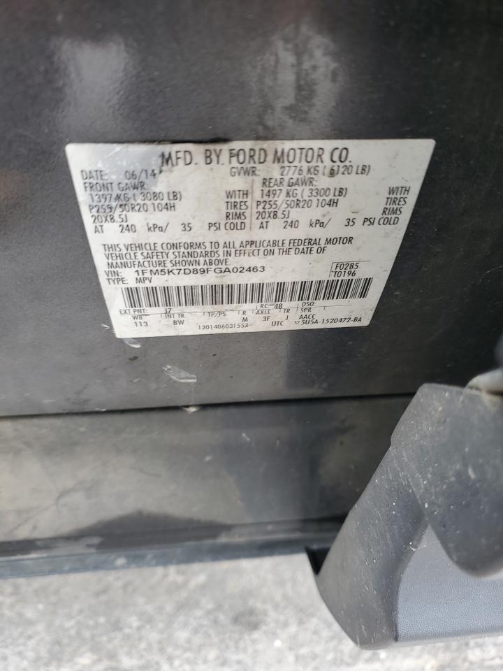 2015 Ford Explorer Xlt VIN: 1FM5K7D89FGA02463 Lot: 53723765