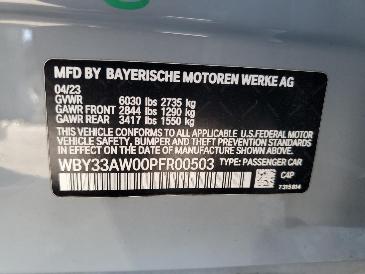 2023 BMW I4 M50 VIN: WBY33AW00PFR00503 Lot: 51310605