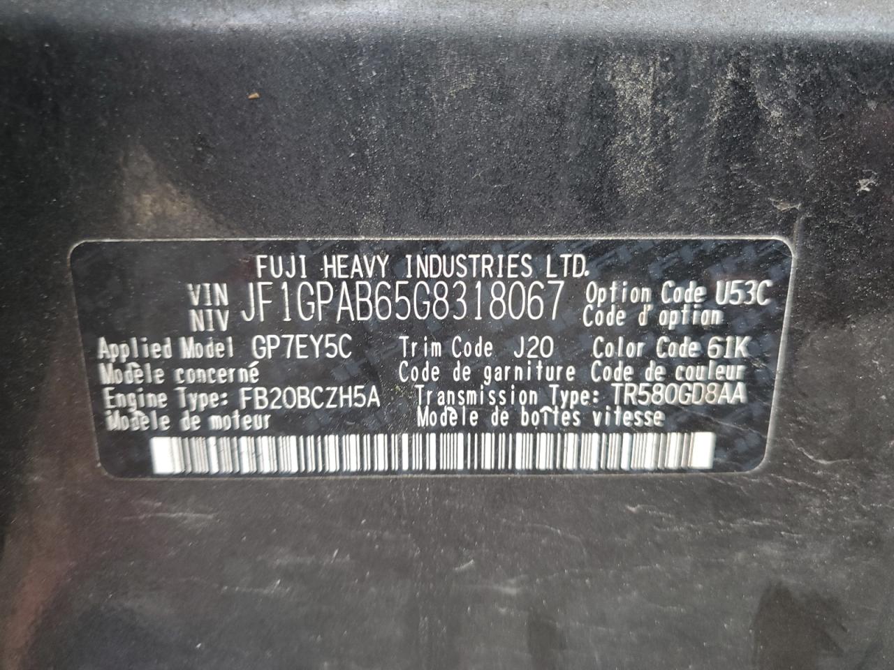 2016 Subaru Impreza Premium VIN: JF1GPAB65G8318067 Lot: 53917785