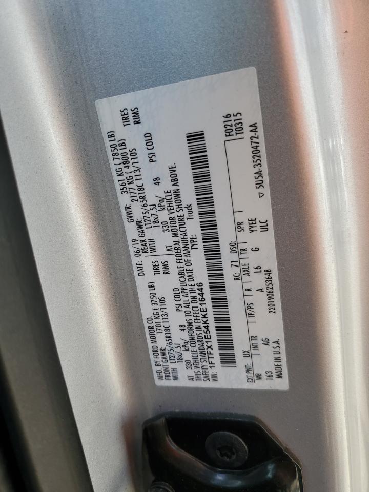 2019 Ford F150 Super Cab VIN: 1FTFX1E54KKE16446 Lot: 53507795