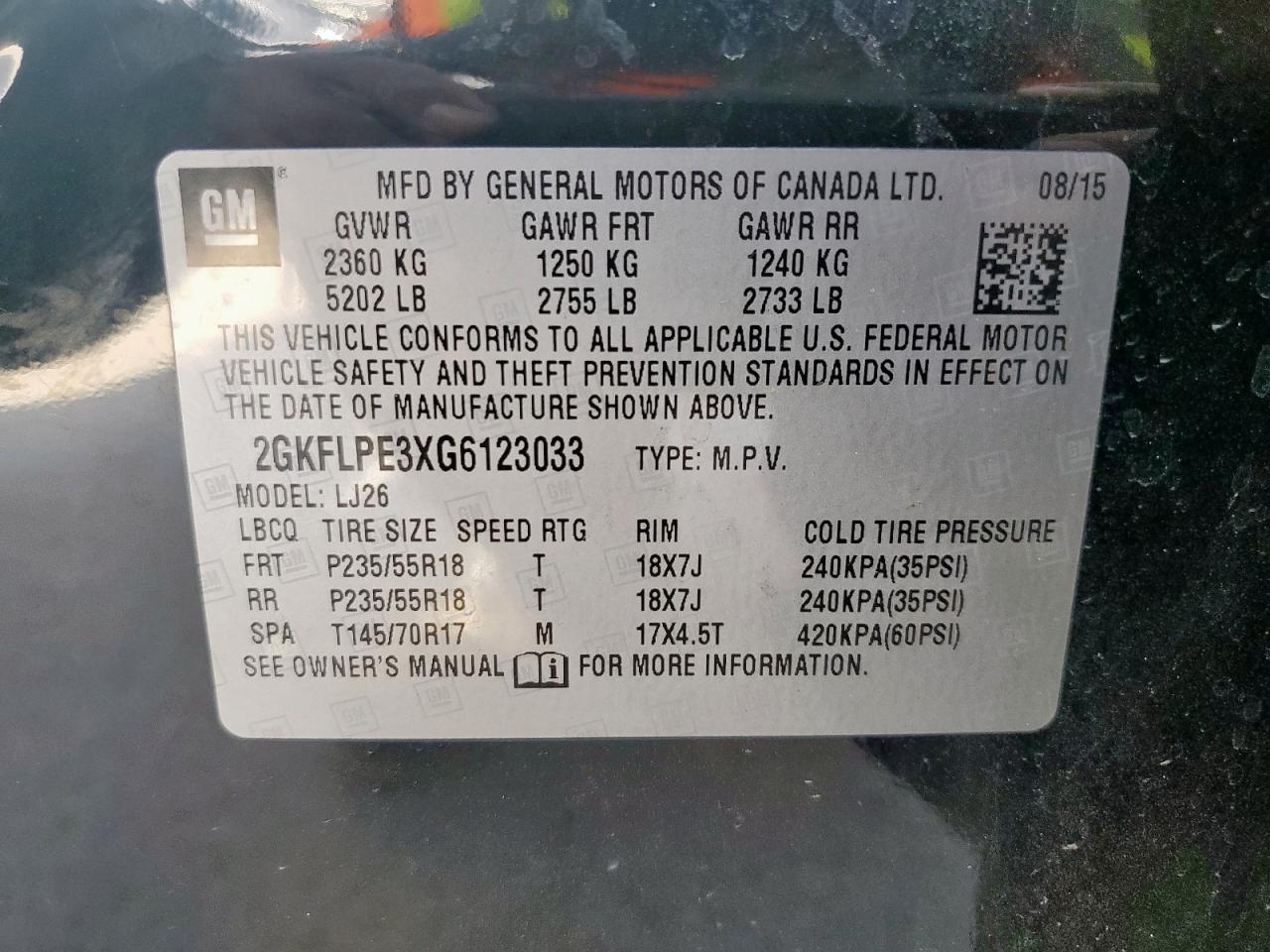 2016 GMC Terrain Slt VIN: 2GKFLPE3XG6123033 Lot: 53136885