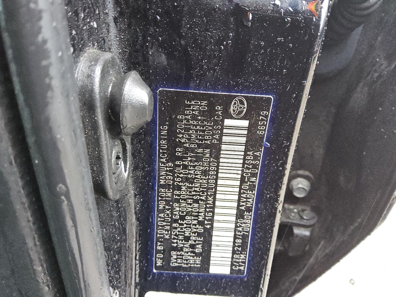 2020 Toyota Camry Se VIN: 4T1G11AK1LU868907 Lot: 51996245