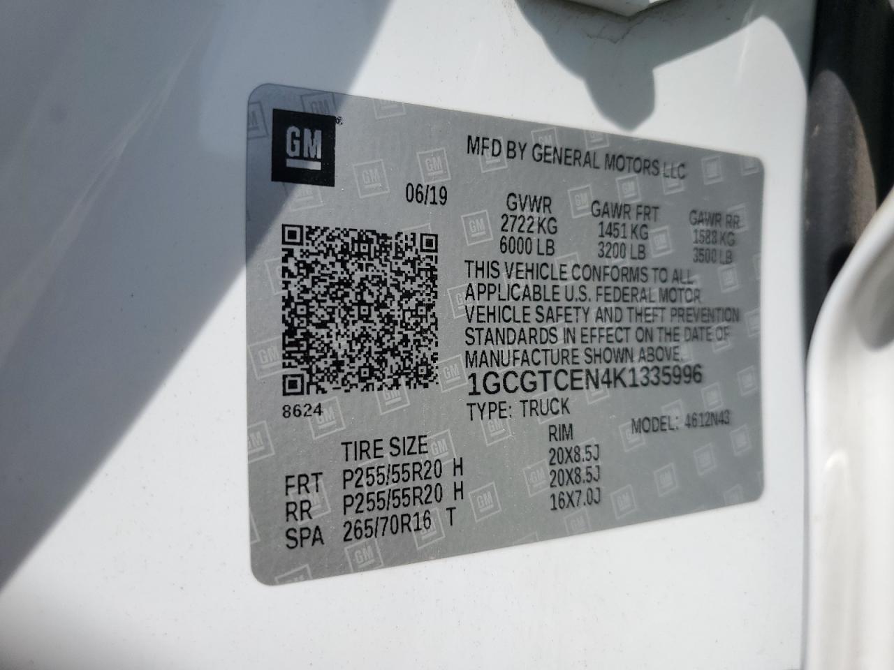 2019 Chevrolet Colorado Lt VIN: 1GCGTCEN4K1335996 Lot: 54225485