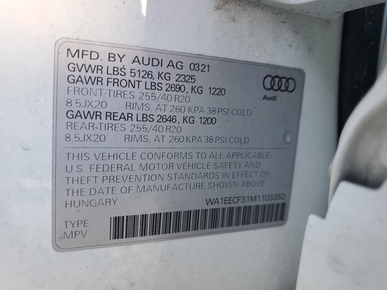 2021 Audi Q3 Premium Plus S Line 45 VIN: WA1EECF31M1103352 Lot: 53702785