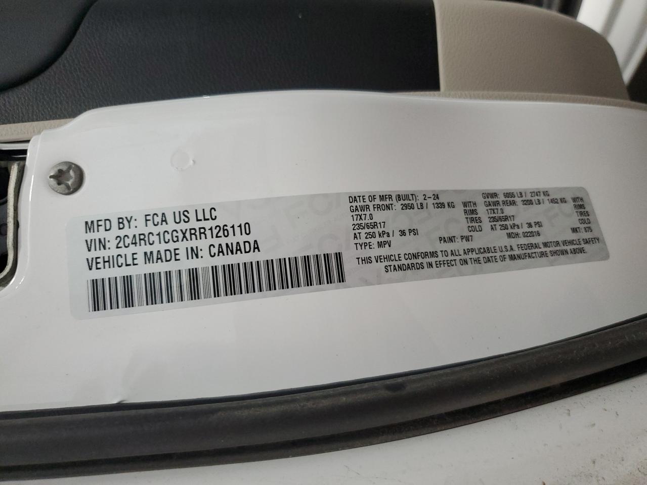 2024 Chrysler Voyager Lx VIN: 2C4RC1CGXRR126110 Lot: 54513185