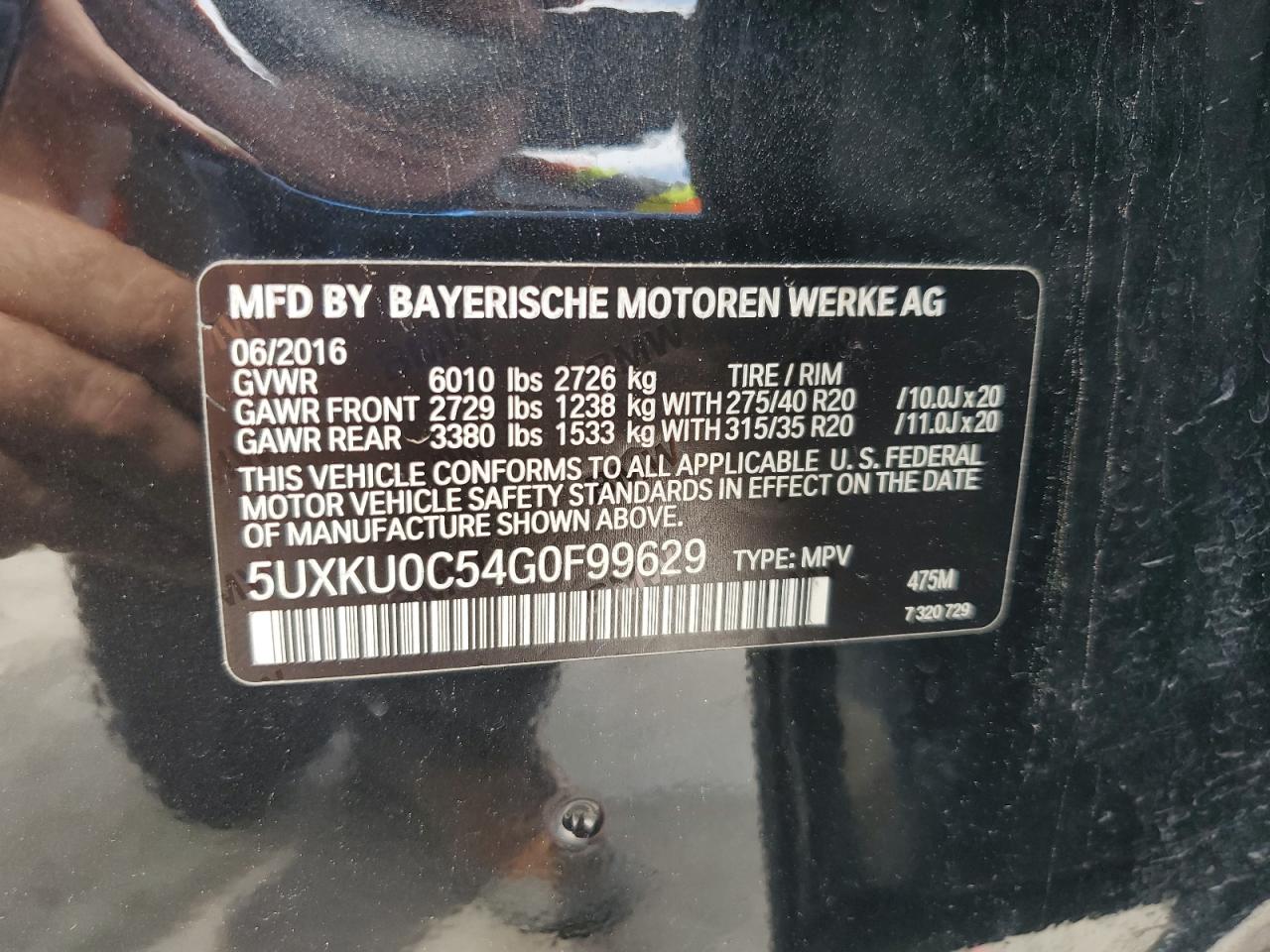 2016 BMW X6 Sdrive35I VIN: 5UXKU0C54G0F99629 Lot: 52928585